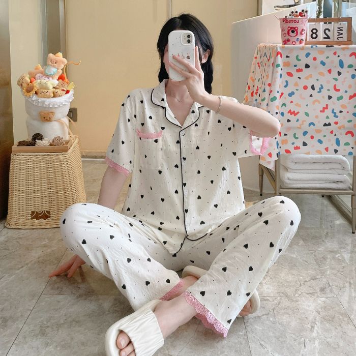 Pijamas de fábrica de fuente de venta al por mayor transfronteriza traje de pantalones de manga corta de verano para mujer