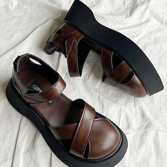 Sandals for Women to Wear Outside, Casual Height-Increasing Shoes, Pig Cage Slimming Summer Roman Internet Celebrity Lightweight and Good-Looking Women's Shoes with Thick Soles