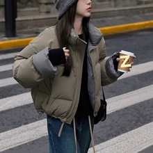 拼色白鸭绒立领羽绒服女短款冬季韩系加厚面包服短外套反季