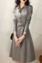 气质女神范连衣裙2025年春秋新款法式高级感衬衫别致设计感裙子女