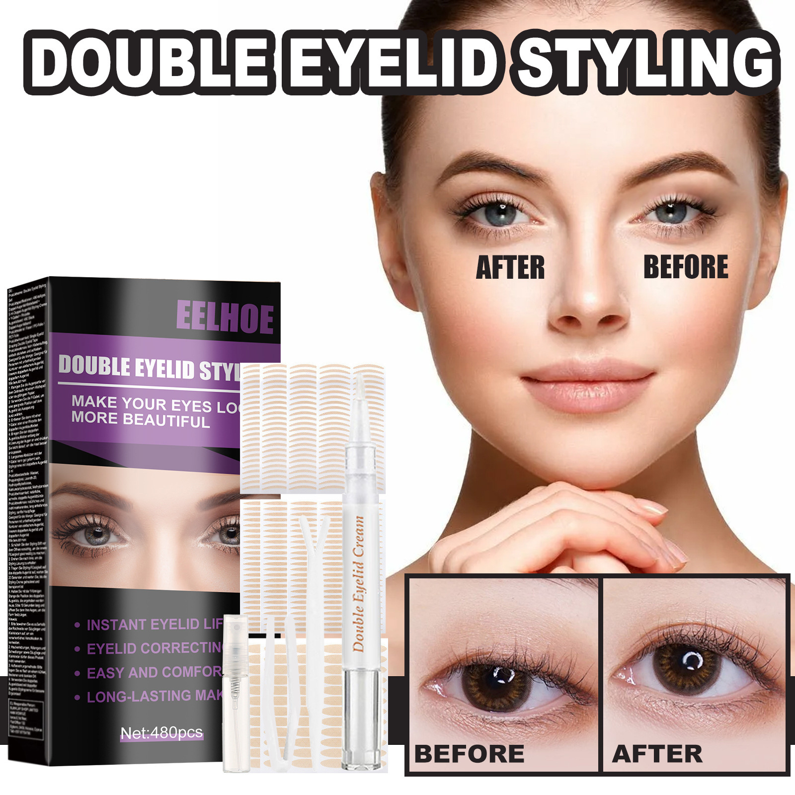EELHOE double paupière avec marques, invisible, sans colle, patch de beauté super naturel respirant et durable_voghion.com