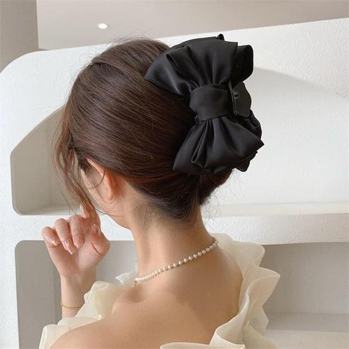 Zhang Yuxi's same style black double-sided bow large grab clip high-end back head hair shark clip headgear