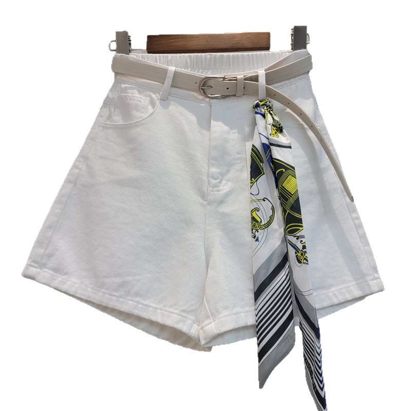 Pantalones Cortos de Mezclilla de Tiro Alto y Pierna Ancha de Mezclilla, Tiro Alto, para Uso Casual