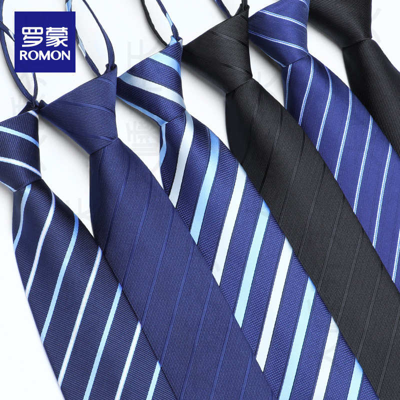 Romon Tie Men's Dress Zipper Wedding Groom Men's Business Blue Lazy Hit-Free Suit Shirt 8cm
