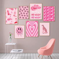 北歐新款ins學院風粉色抽象牆壁藝術帆布海報客廳臥室畫芯裝飾畫