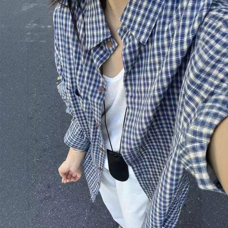 American Retro Blue Plaid Shirt for Men, Spring and Autumn Loose Casual Style, Women's Long-Sleeve Plaid Top Trendy American Retro Blue Plaid Shirt for Men, Spring and Autumn Loose Casual Style, Women's Long-Sleeve Plaid Top Trendy