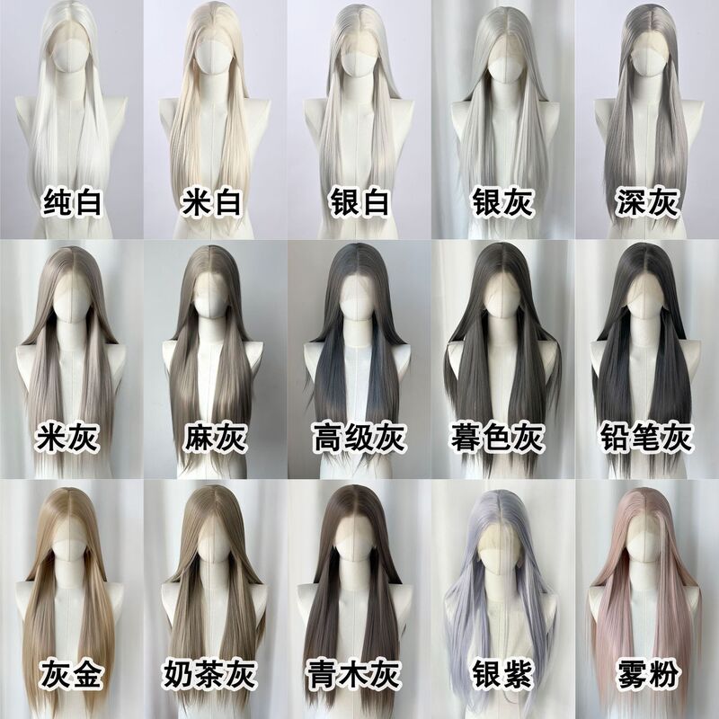 White-Gray Hand-Crocheted Lace Front Wig 13*4 Full Headpiece for Women, Cosplay Wig by Deer Wild White-Gray Hand-Crocheted Lace Front Wig 13*4 Full Headpiece for Women, Cosplay Wig by Deer Wild