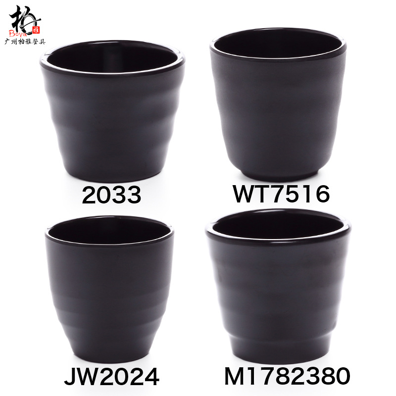 A5 taza de agua de melamina negra taza de licor coreano matado taza de bebida de porcelana caliente taza de menú de rosca de cebada