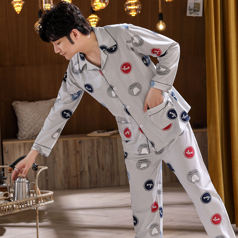 Pijamas de los hombres de manga larga de algodón de primavera y otoño delgada más el tamaño de prendas de vestir exteriores de los hombres pijamas de invierno homewear