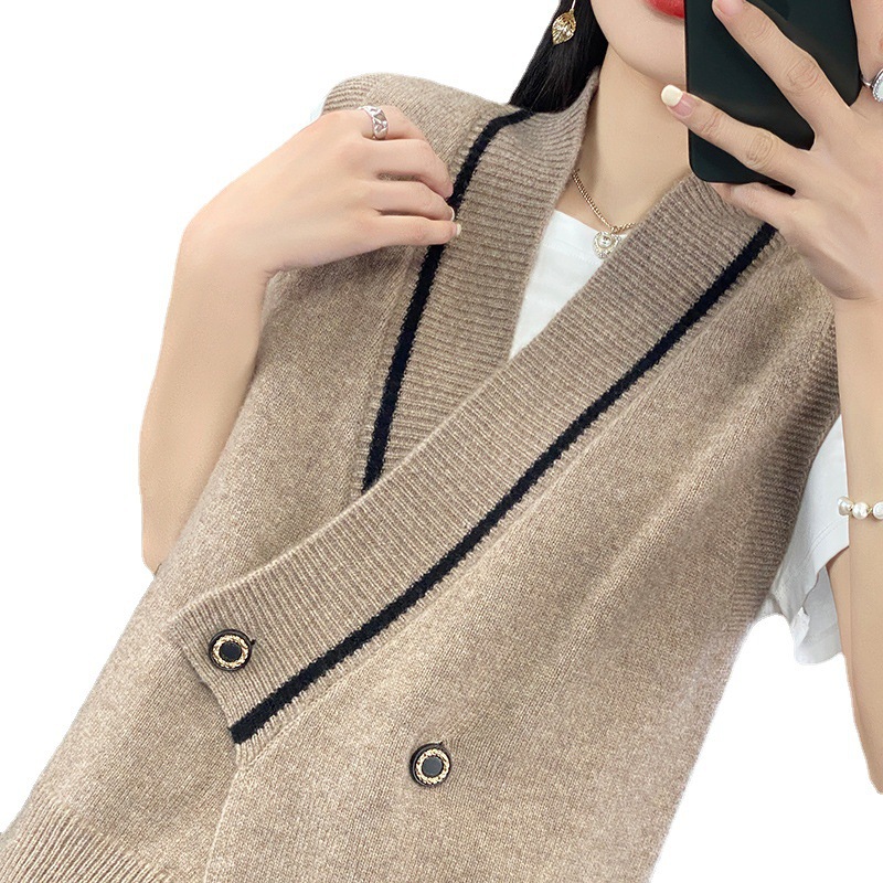 Chaleco de punto chaleco para mujeres primavera y otoño 2023 nuevo cuello en V suelta suéter perezoso moda apilado superior para mujeres desgaste exterior image 6