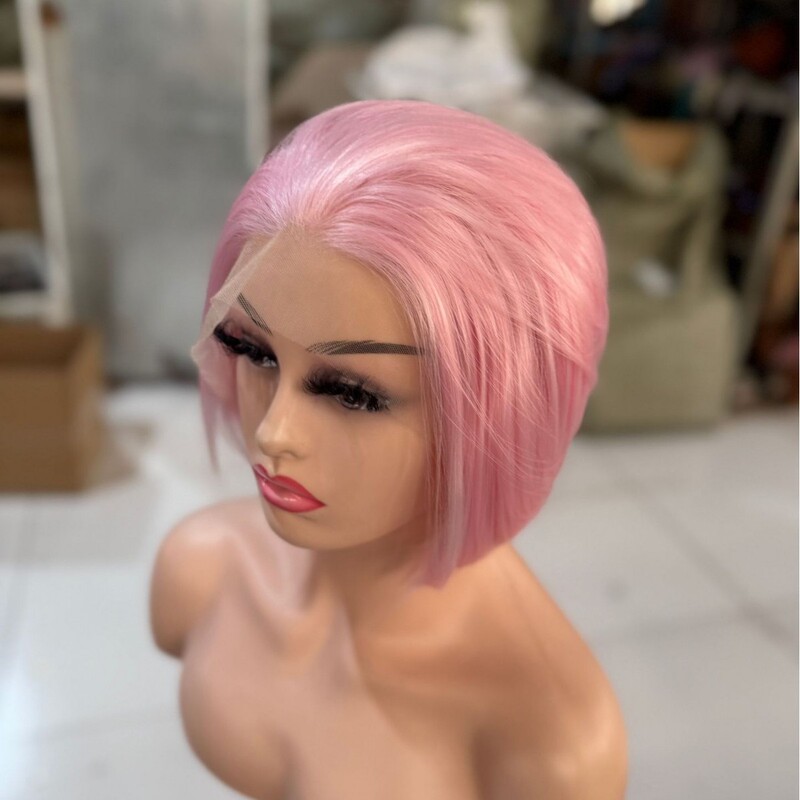 Front Lace Wig European and American Style Short Hair for Women Bobo Style White Pink Bob Wig Front Lace Short Hair Wig