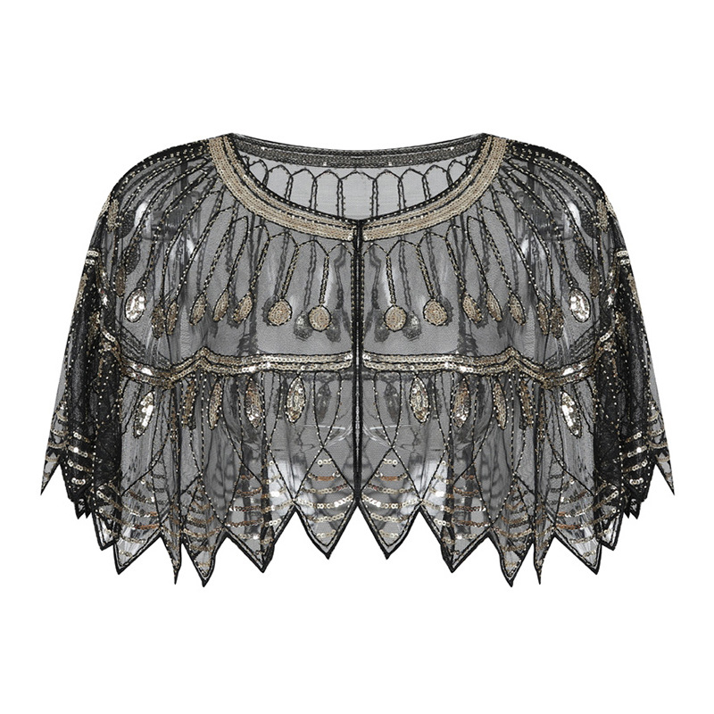 European and American Cross-Border Wedding Dress with Sequined Beaded Shawl 1920S Cocktail Prom Retro Cape Jacket