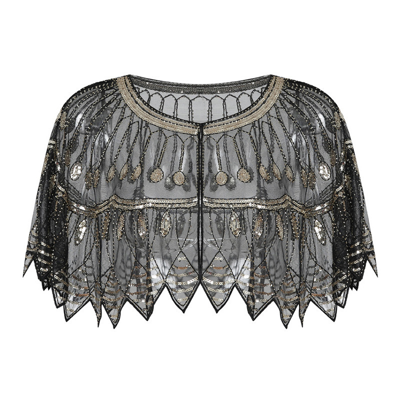 European and American Cross-Border Wedding Dress with Sequined Beaded Shawl 1920S Cocktail Prom Retro Cape Jacket