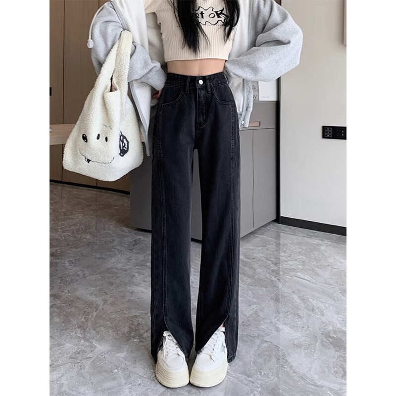 Pear Shape Figure Split Jeans Women's Spring 2025 New plus size High Waist Slimming Straight Narrow Wide Leg Pants Pear Shape Figure Split Jeans Women's Spring 2025 New plus size High Waist Slimming Straight Narrow Wide Leg Pants