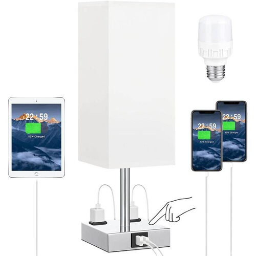 Cross-border European-style square fabric decorative small table lamp with dual charging function, suitable for dormitories, bedrooms, study, reading, eye protection bedside lamp