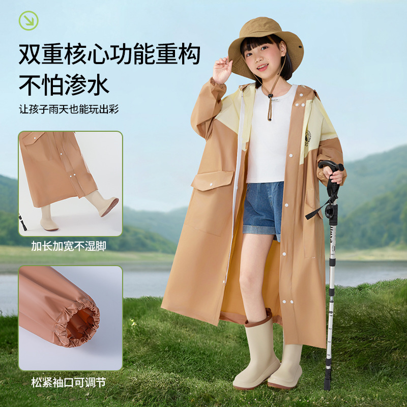儿童EVA加厚非一次性连体雨衣 防暴雨水带书包位英伦风上学雨披|undefined