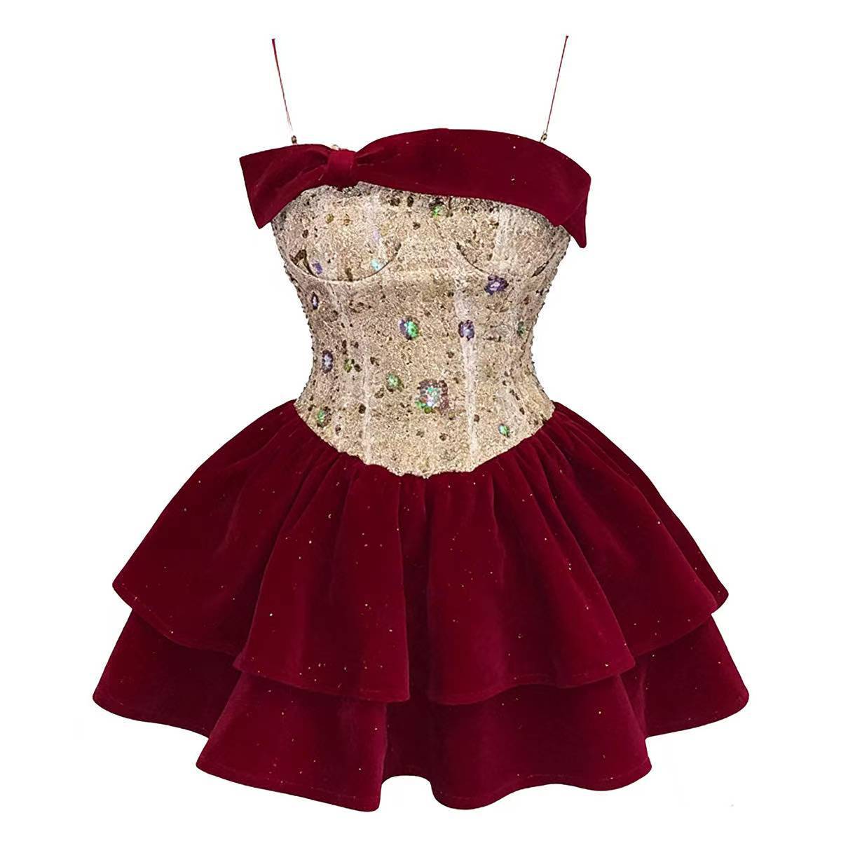 One-Shoulder French-Style Maid Costume Dress with Neck Ring, Waist-Cinching Puffy Mini Skirt — detail image 5