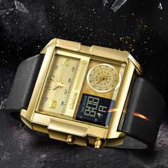 Oulm large dial hot selling shape waterproof sports men's watch gold multi-functional belt men's casual electronic watch