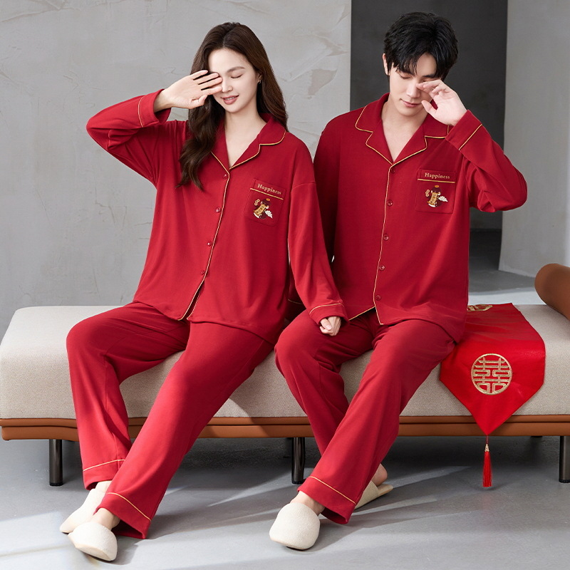 Pijamas de boda, nuevo matrimonio, vestido de terciopelo rojo, mujeres, otoño y invierno, hombre, nobles, parejas, pijamas, otoño y invierno