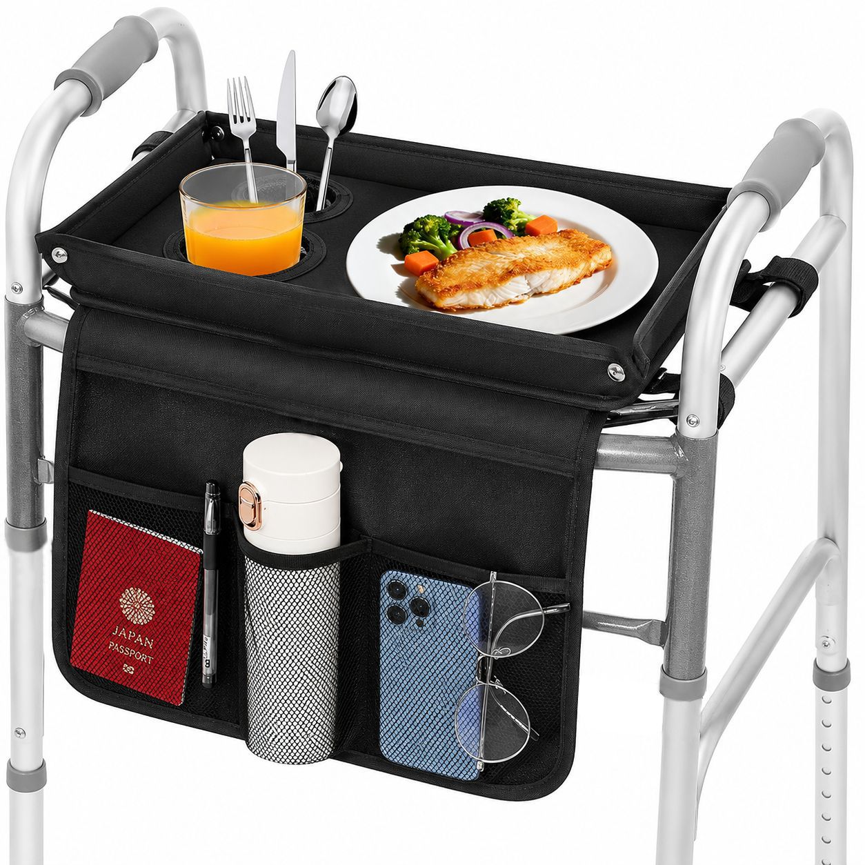 Bandeja para Andador de Adulto Mayor de Plástico PE Multifuncional Plegable y Portátil para Uso Exterior