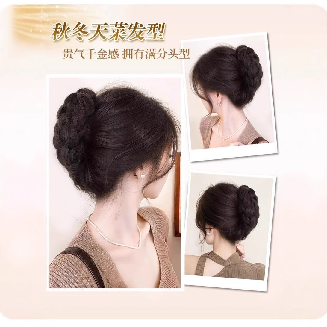 Peruca de cabeza de bola de flores, pelucón de cabello femenino simulado, clip de agarre de cabello de brotes de flores, disco de cabello, dispositivo de cabello, bolsa de cabello de cabeza posterior