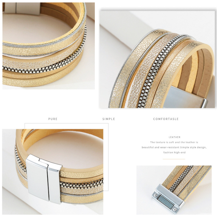 Simple Wide Side Multi-layer Leather Bracelet Wholesale display picture 20