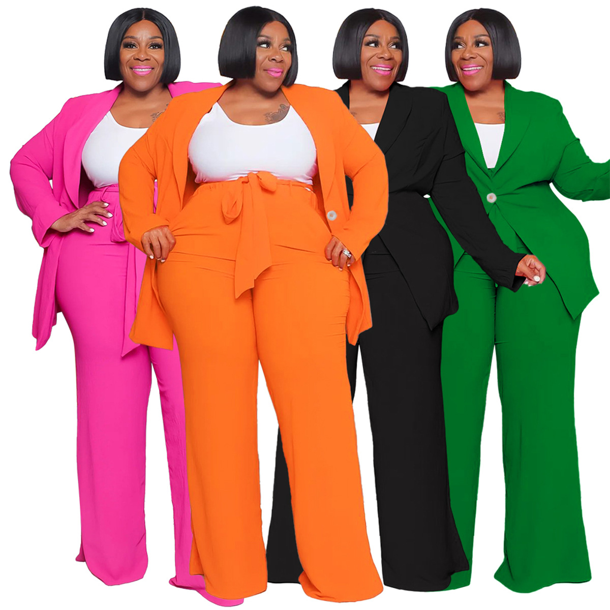 581g Weight Long Sleeve Sleeve Length Spandex, Polyester, knit Fabric Type Pant Co-ord Set Sets Type 2 Pieces Set Quantity Daily Occasion Turndown Neckline Regular Fit Fit Type Solid Color Pattern Summer, Spring Season Women's Gender Elegant Style Daily Women's Elegant Solid Color Spandex Polyester Knit Pant Co-ord Set Plus Size Two-piece Sets 无