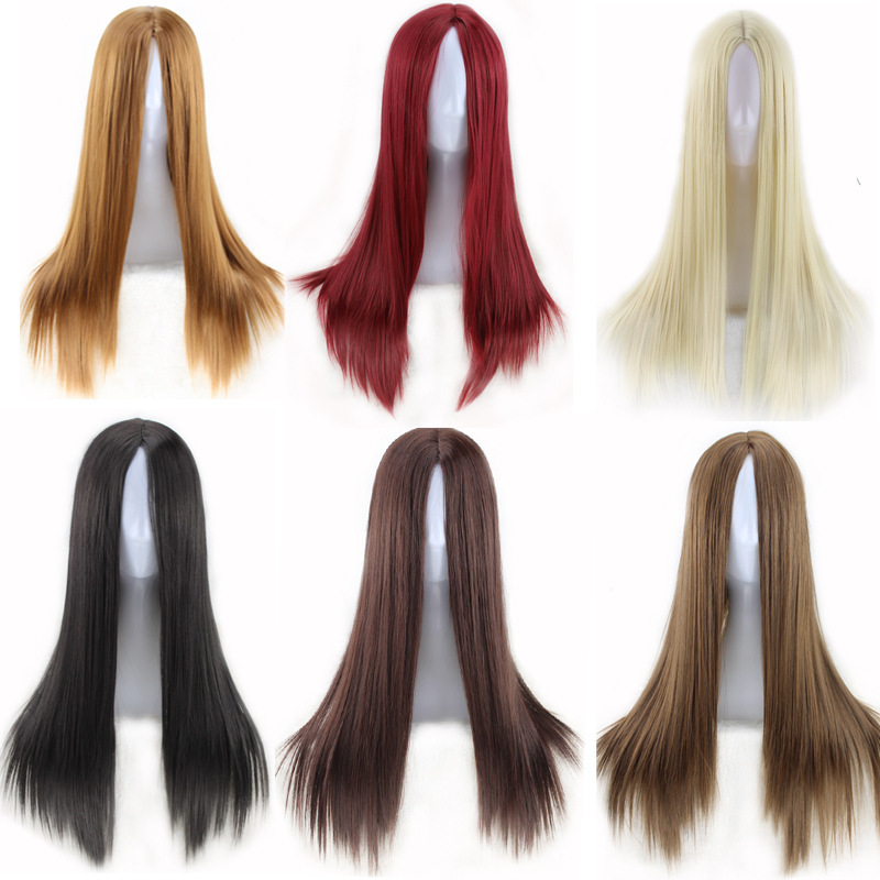 Cross-border Europe and the United States long straight hair wig cos wig universal straight hair chemical fiber headgear high temperature wire manufacturers wholesale