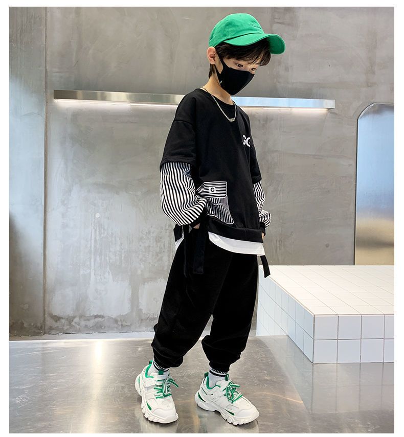 Ensemble printemps et automne pour garçons, beaux vêtements à la mode pour enfants, pull à marée rouge en filet pour bébé, nouvelle collection 2023_voghion.com