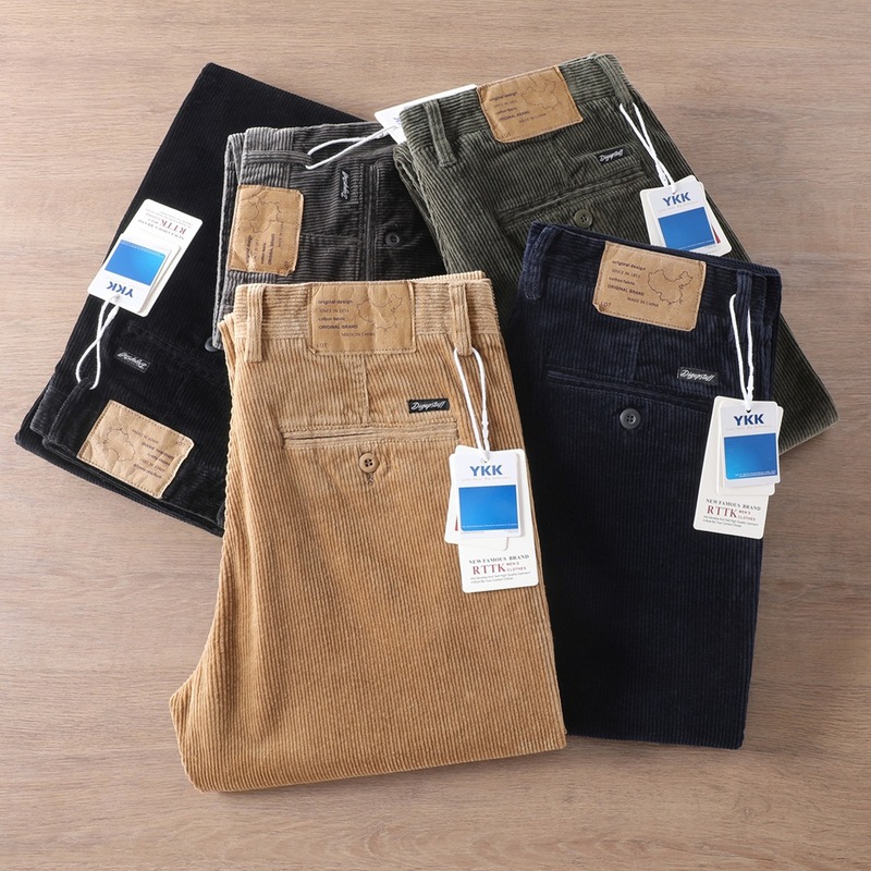 Heavy Corduroy Retro Straight-Leg Cargo Pants, Japanese-Style Casual Corduroy Pants, Men's Loose Long Trousers