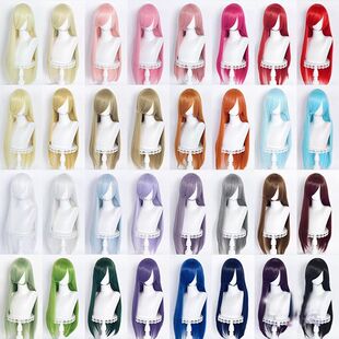 Universal Cosplay Wig with Long Bangs 80cm Long Straight Thickened Colored Hair Style Cosplay Full Wig