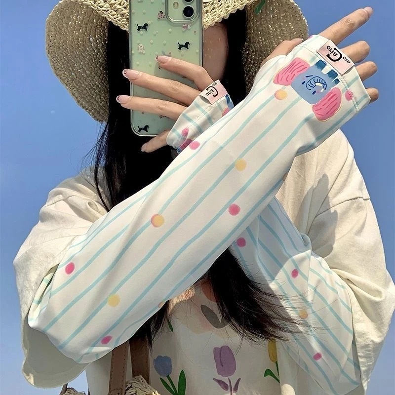 韓国スタイルのかわいい漫画アイスシルク日焼け止めスリーブ女性のための夏の新しい緩い抗 UV 屋外サンシェードアイススリーブ|undefined