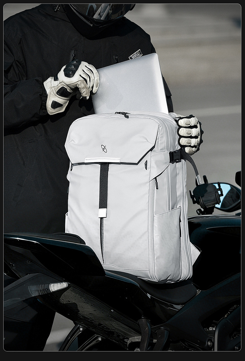 New Dual Shoulder Backpack for Men Fashion Travel Backpack with Reflective Strips Trendy Functional Large Capacity Motorcycle Laptop School Bag