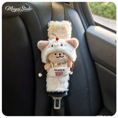 Seat belt shoulder pad Puppy Car Seatbelt Shoulder Pad, Cute - white-velvet-shoulder-pads-1-puppy-hood-line-brown-dog