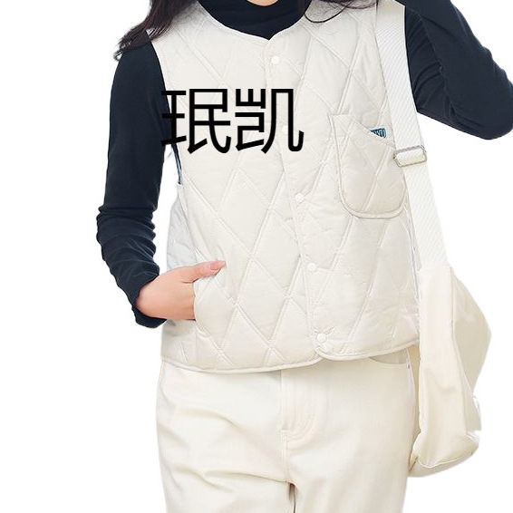 MK2024 가을과 겨울 새로운 일본 둥근 목 조끼는 가벼운 내부 착용 따뜻한 외부 장착 다이아몬드