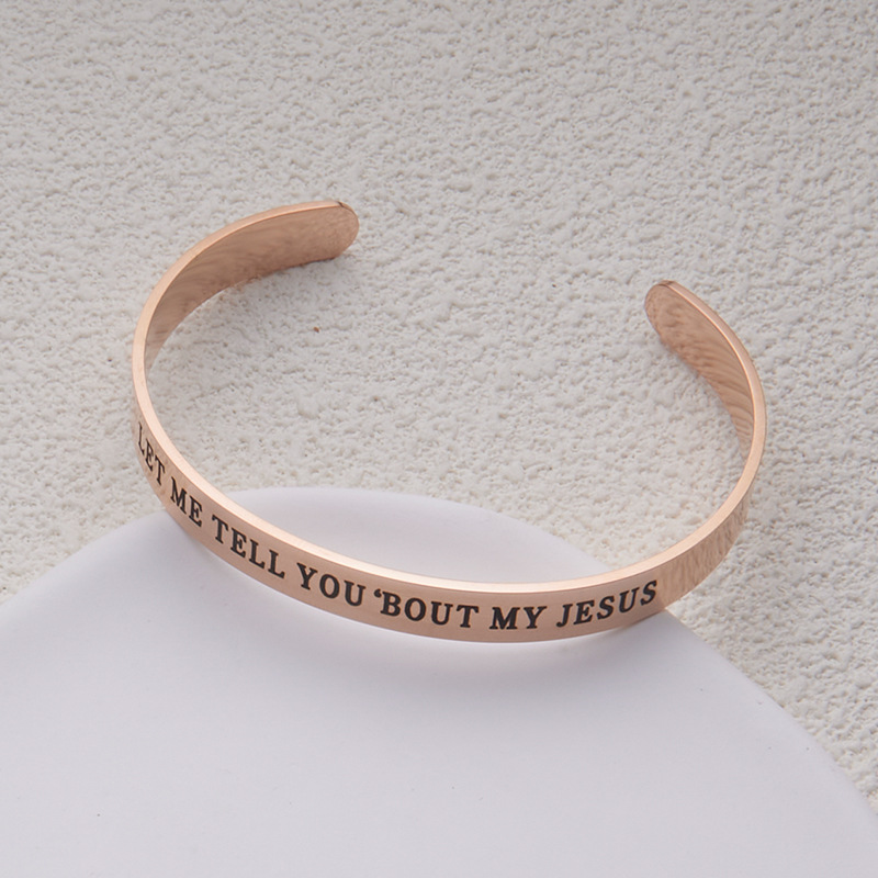 Charm colored jewelry style stainless steel engraved bracelet with C-shaped opening bracelet, adjustable size_voghion.com