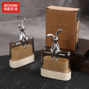 Toothpick Tube Light Luxury Ins Style Desktop Storage Creative Rabbit Floss Box Cotton Sick Bottle Dual-purpose Toothpick Box