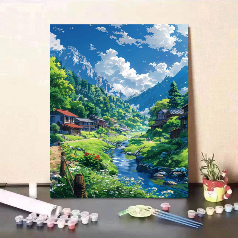 宮崎駿の夏のデジタル油絵、手描きの色付け、減圧、高価値のリビングルームの装飾絵画、ギフト|undefined