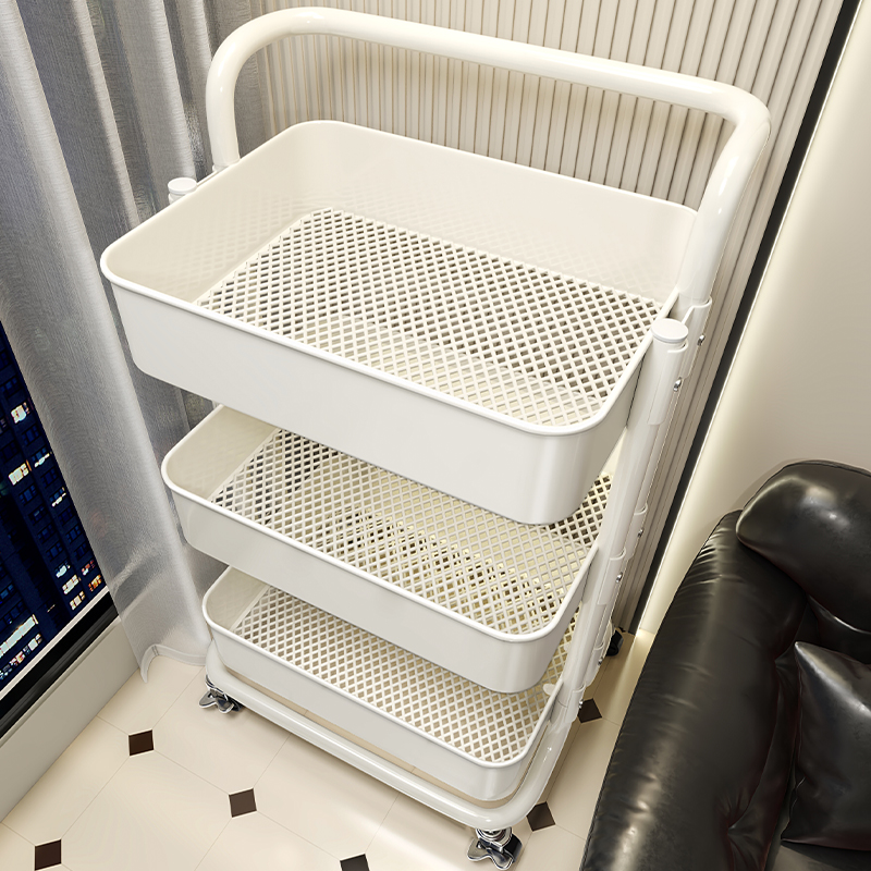 Small trolley storage rack, floor-standing snack multi-functional storage rack, kitchen mobile multi-layer sundries storage shelf for living room