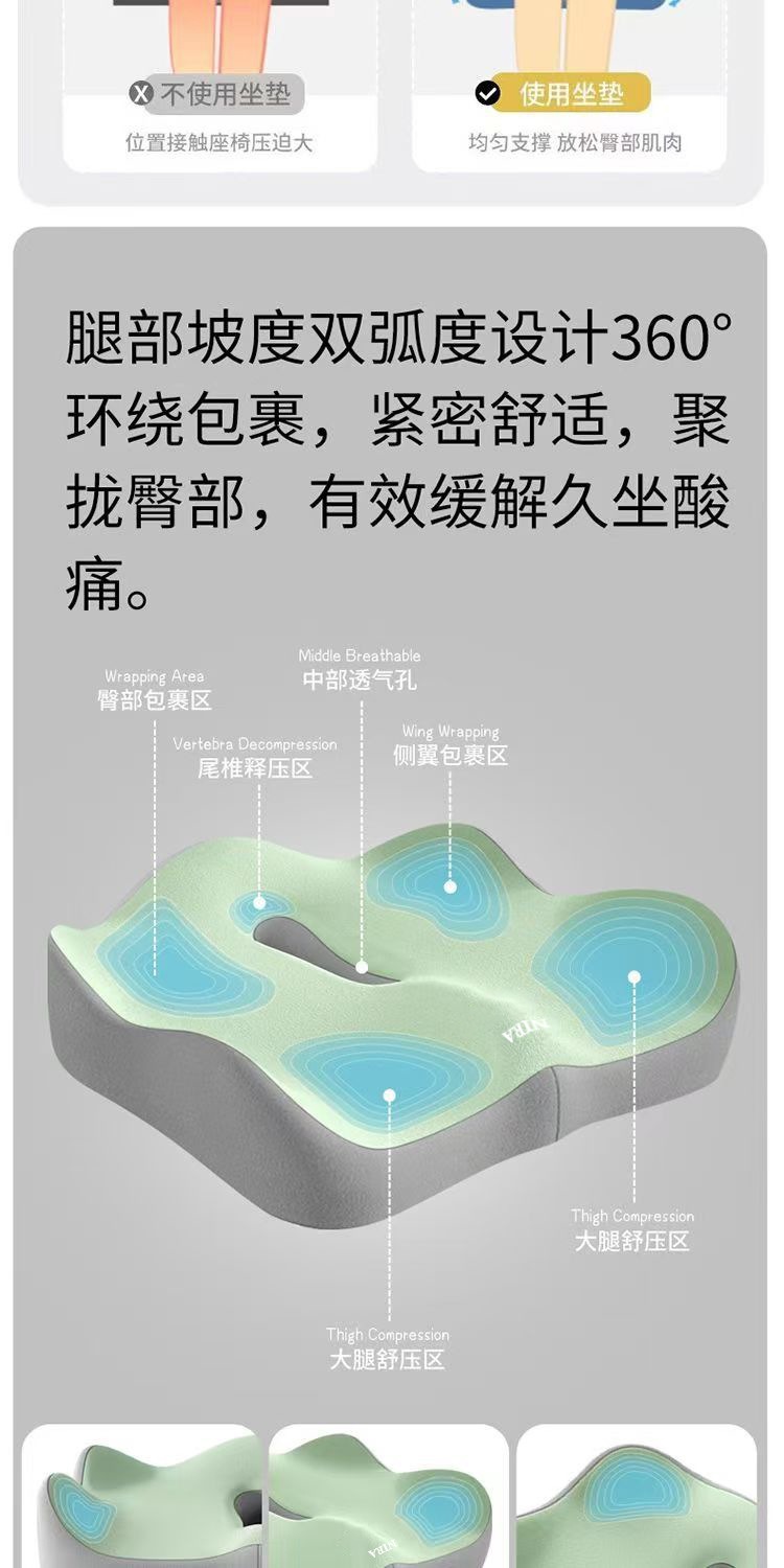 Seat Cushion, Hip and Waist Cushion, Thickened Hollow Office Car Seat Cushion, Seat Cushion, Lumbar Support, Long-Term Sitting, Not Tired, Cushion Opening