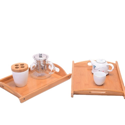 Bamboo hotel right-angle tray tea tray household bamboo handle tray restaurant fast food tray binaural fruit tray