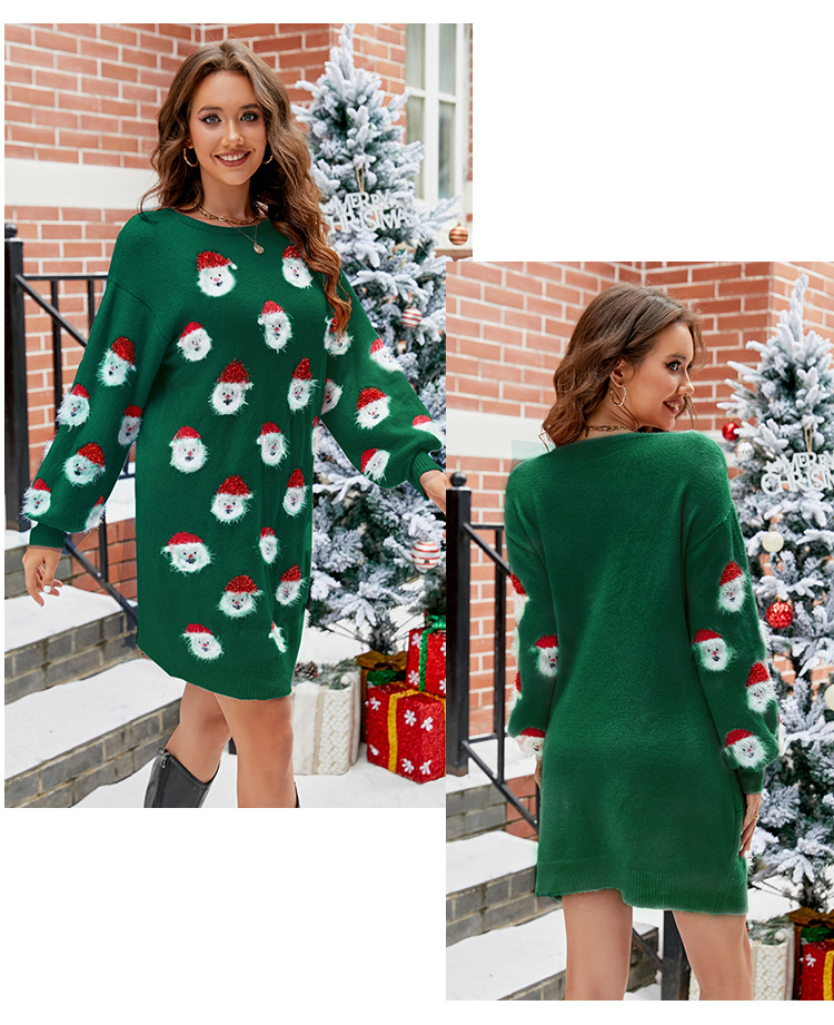 Women's Sweater Dress Casual Round Neck Long Sleeve Cartoon Santa Claus Above Knee Daily display picture 4