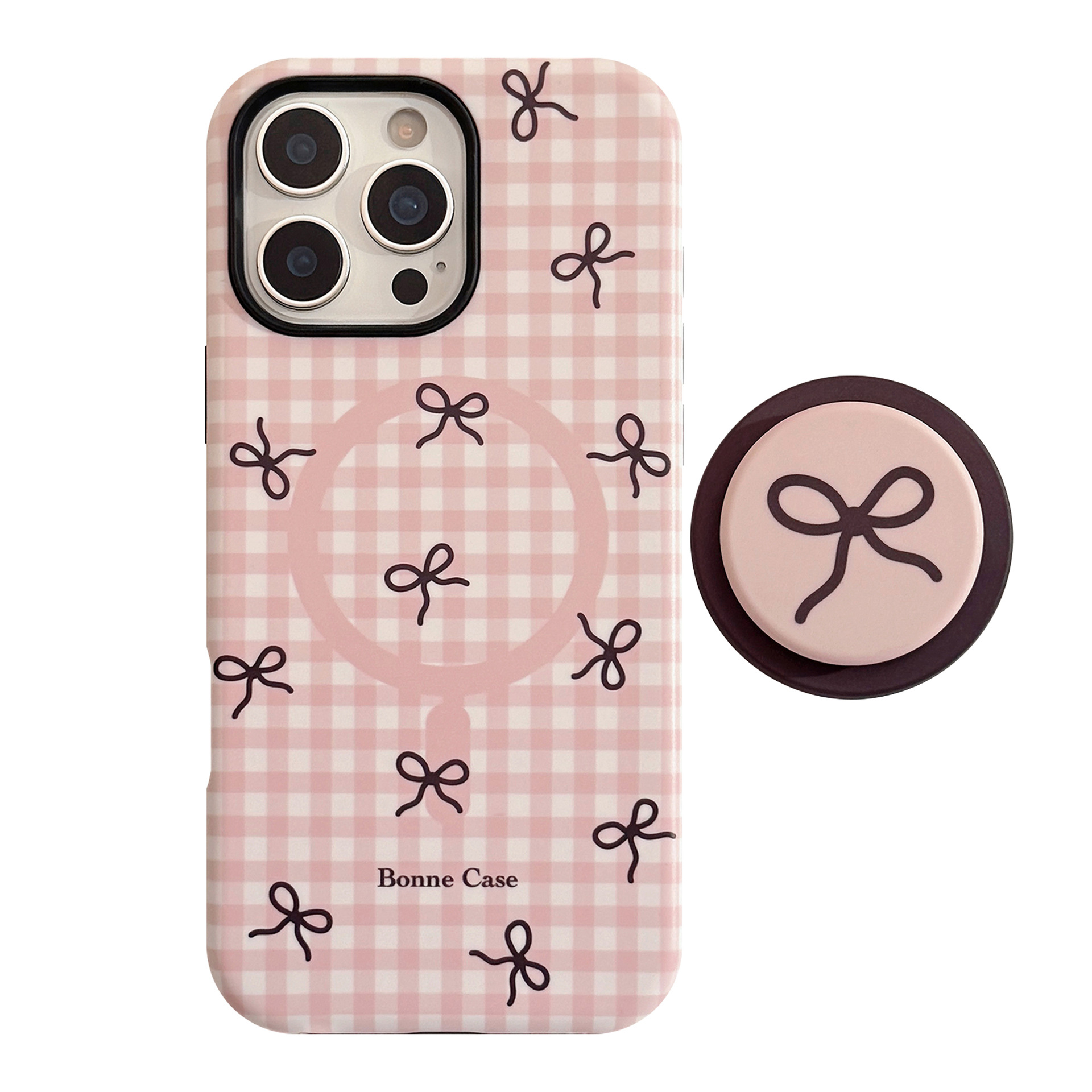 Magnetic Protective Phone Case For IPhone 17 16 15 14 13 12 11 Pro Promax Plus Plaid Bow Holder IPhone Case Filin 17 Sweet_voghion.com