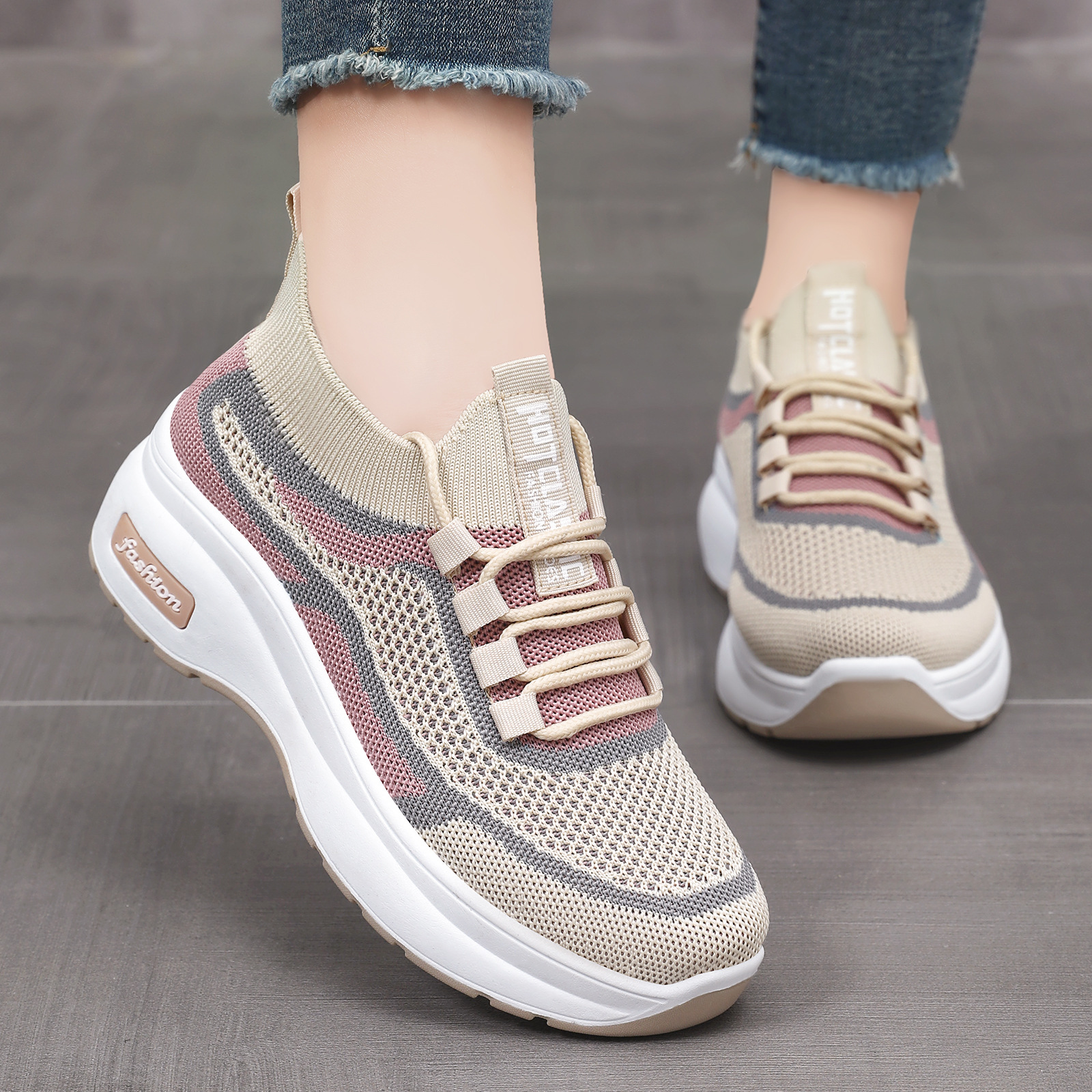 Zapatos de mujer 2026 de verano con suela gruesa, estilo casual, para comercio exterior al por mayor, zapatos que aumentan la altura, transpirables, cómodos, para mamá. image 4