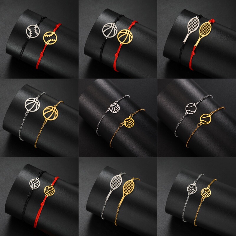 Cross-Border Best-Selling Cut 304 Stainless Steel Volleyball Basketball Tennis Football Pendant Men's and Women's Stainless Steel Bracelet