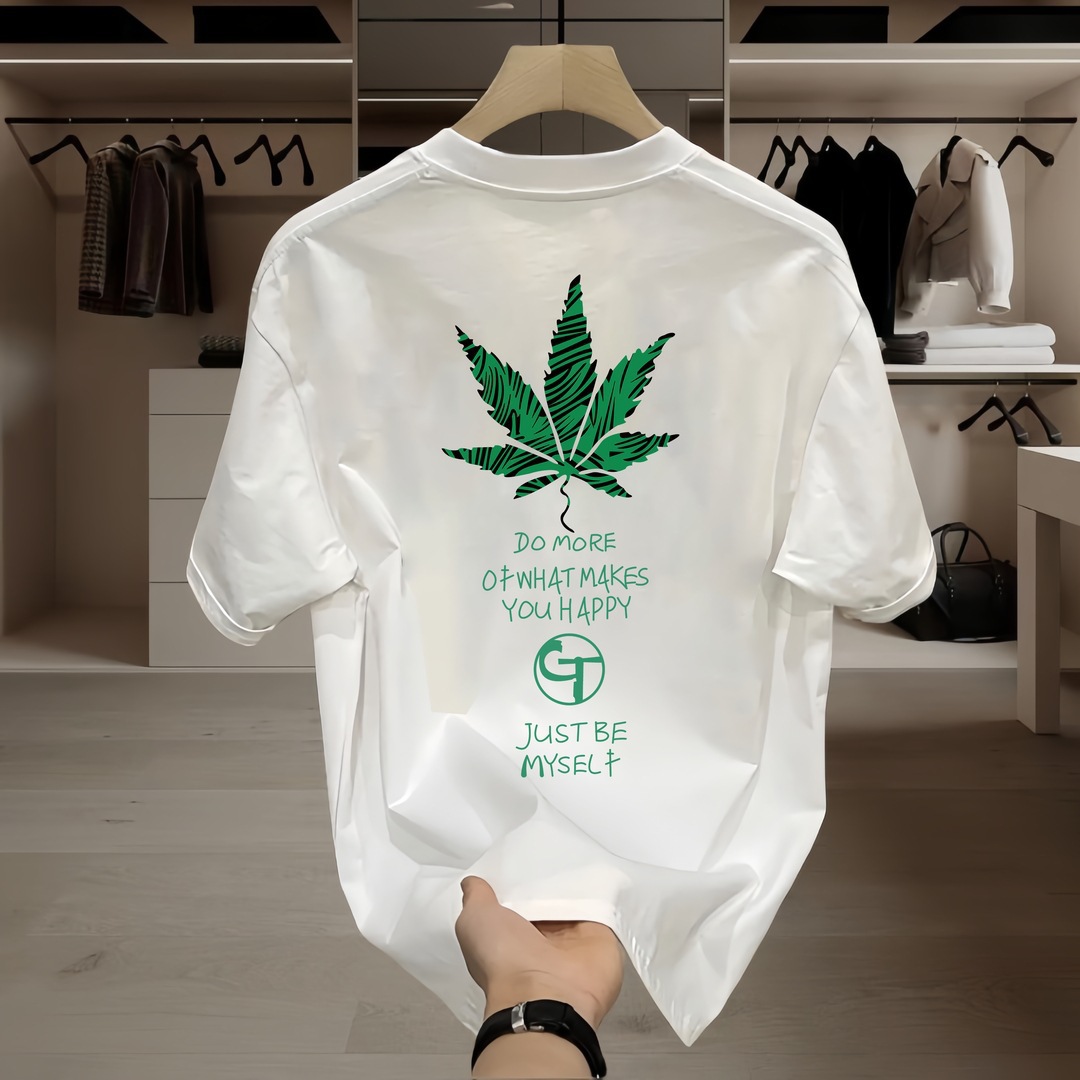 港风潮牌男生纯棉短袖T恤枫叶印花潮流宽松夏季透气情侣半袖上衣