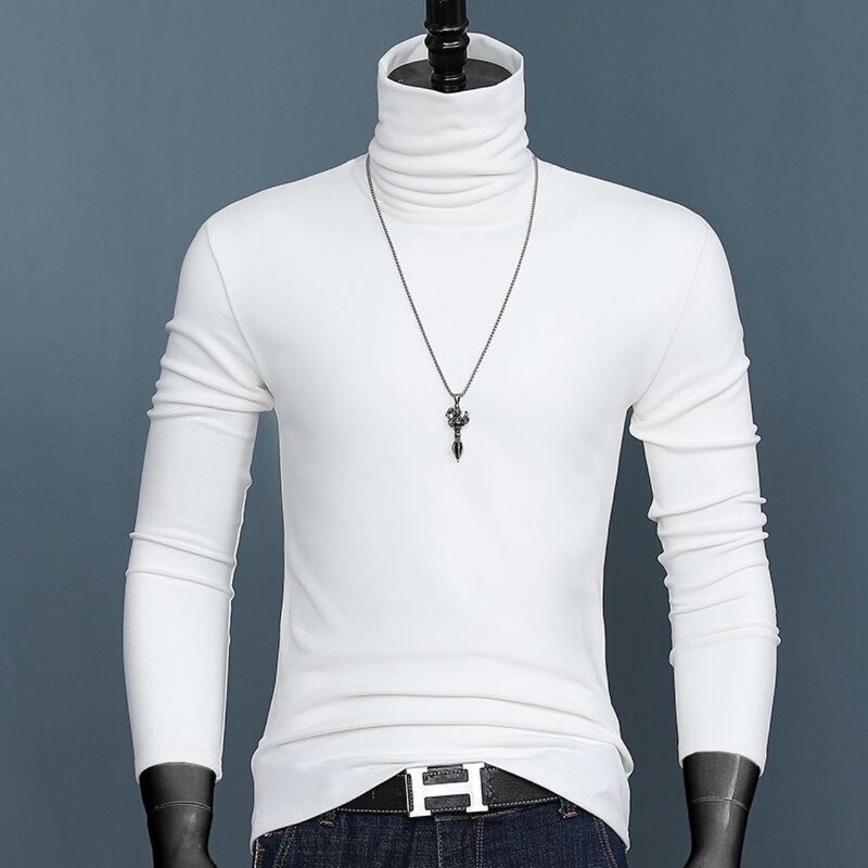 Factory Direct Sale Autumn and Winter Men's High-Neck T-Shirt Solid Color Base Shirt Warm Inner Layer Slim Fit Simple Casual Trendy