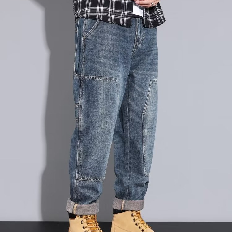 Pantalones vaqueros rectos de tendencia coreana para hombres de primavera y otoño, pantalones anchos sueltos para hombres, pantalones harem de nueve puntos casuales de la marca de moda