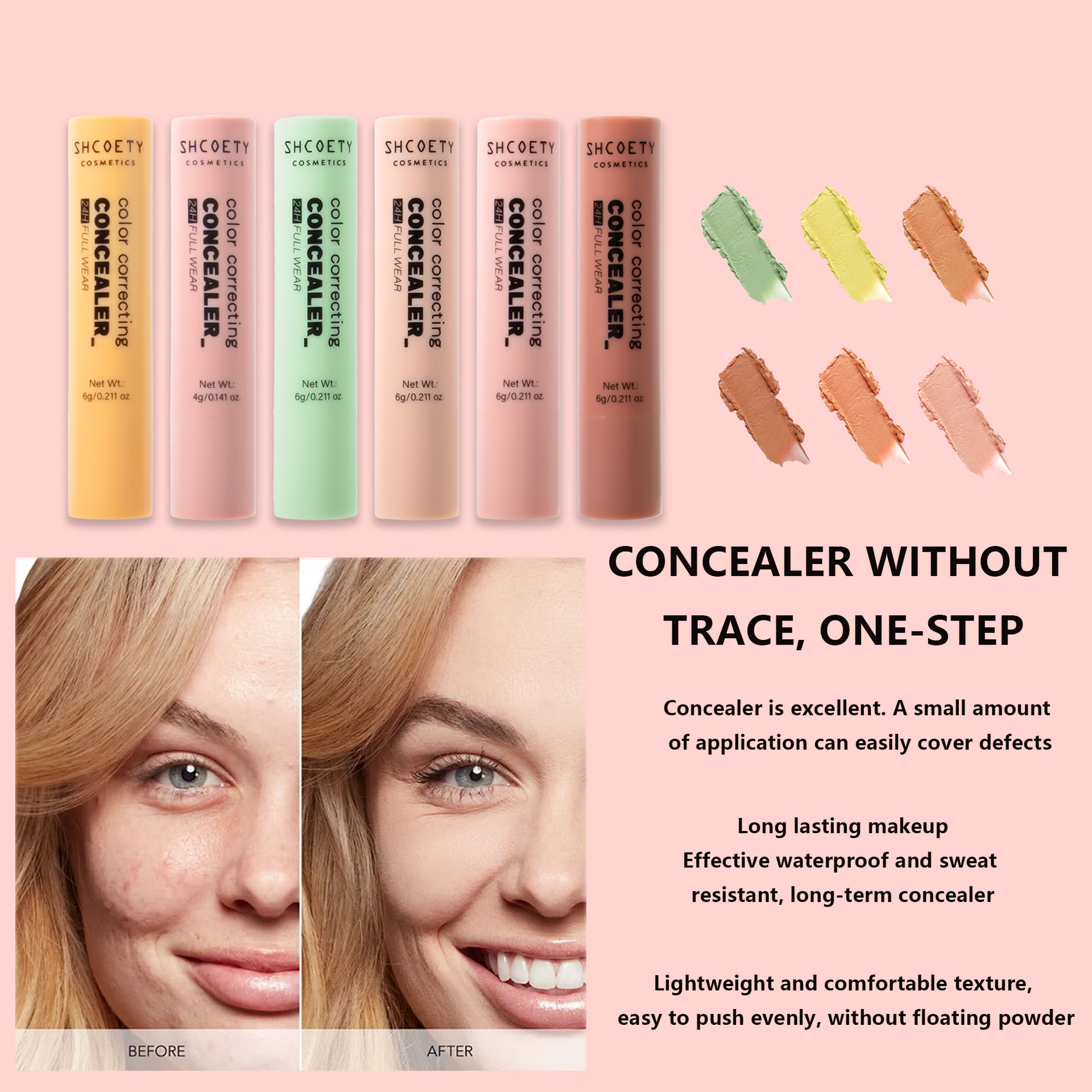 SHCOETY Cross-border Exclusive Rotating Concealer Set 6-color Natural Three-dimensional matte Concealer Stick Facial Contouring pen undefined