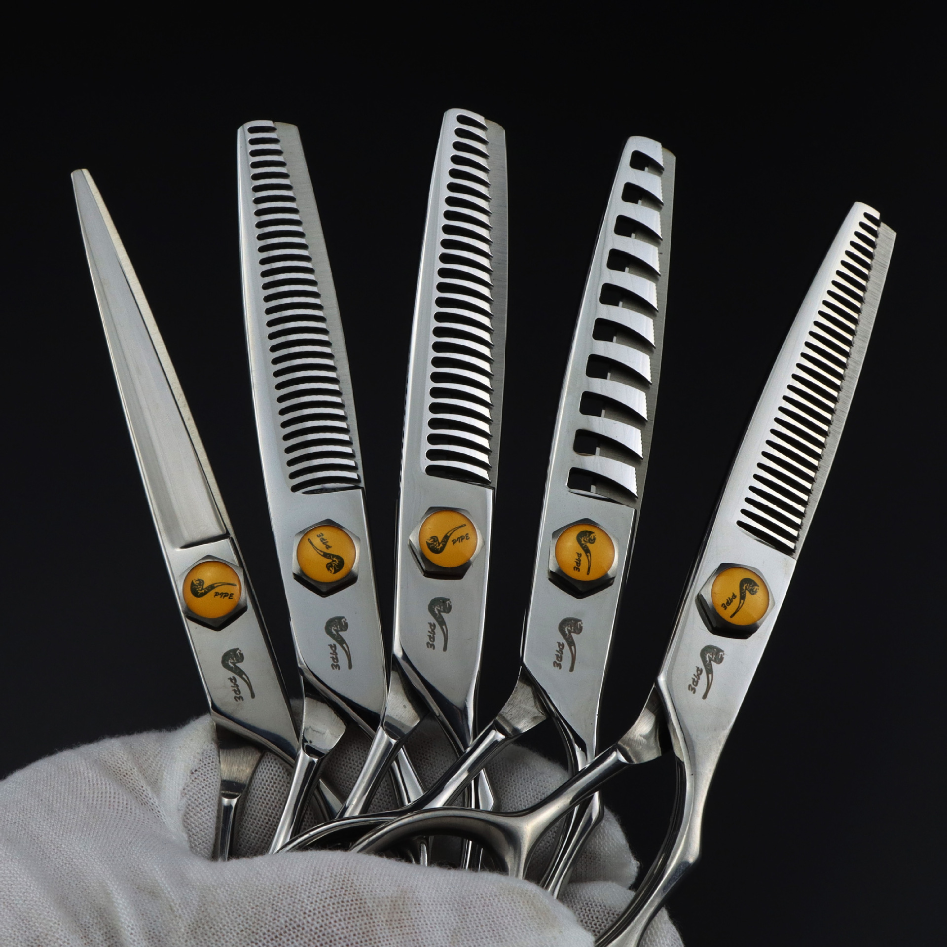 R本烟斗美发剪刀 理发剪无痕鱼骨鹿角 牙剪 打薄剪